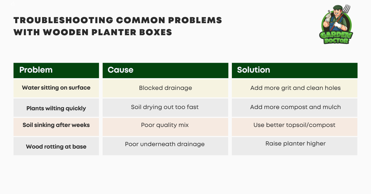 Table of Troubleshooting Common Problems with Wooden Planter Boxes